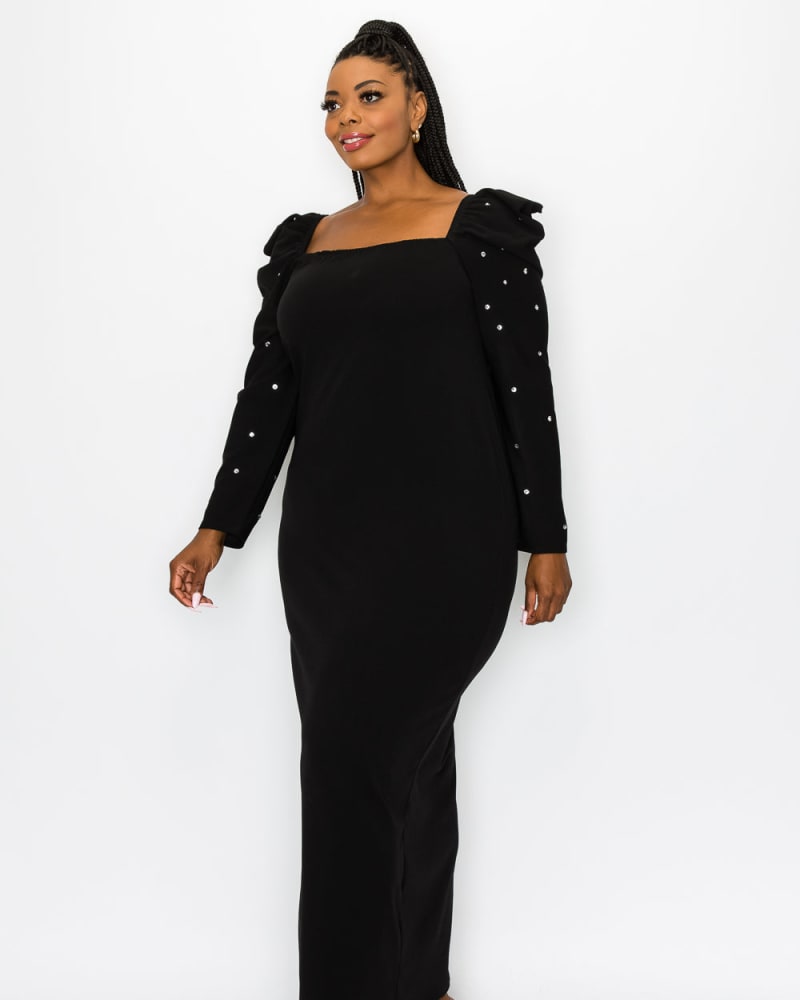 Black dress with rhinestone sleeves sale